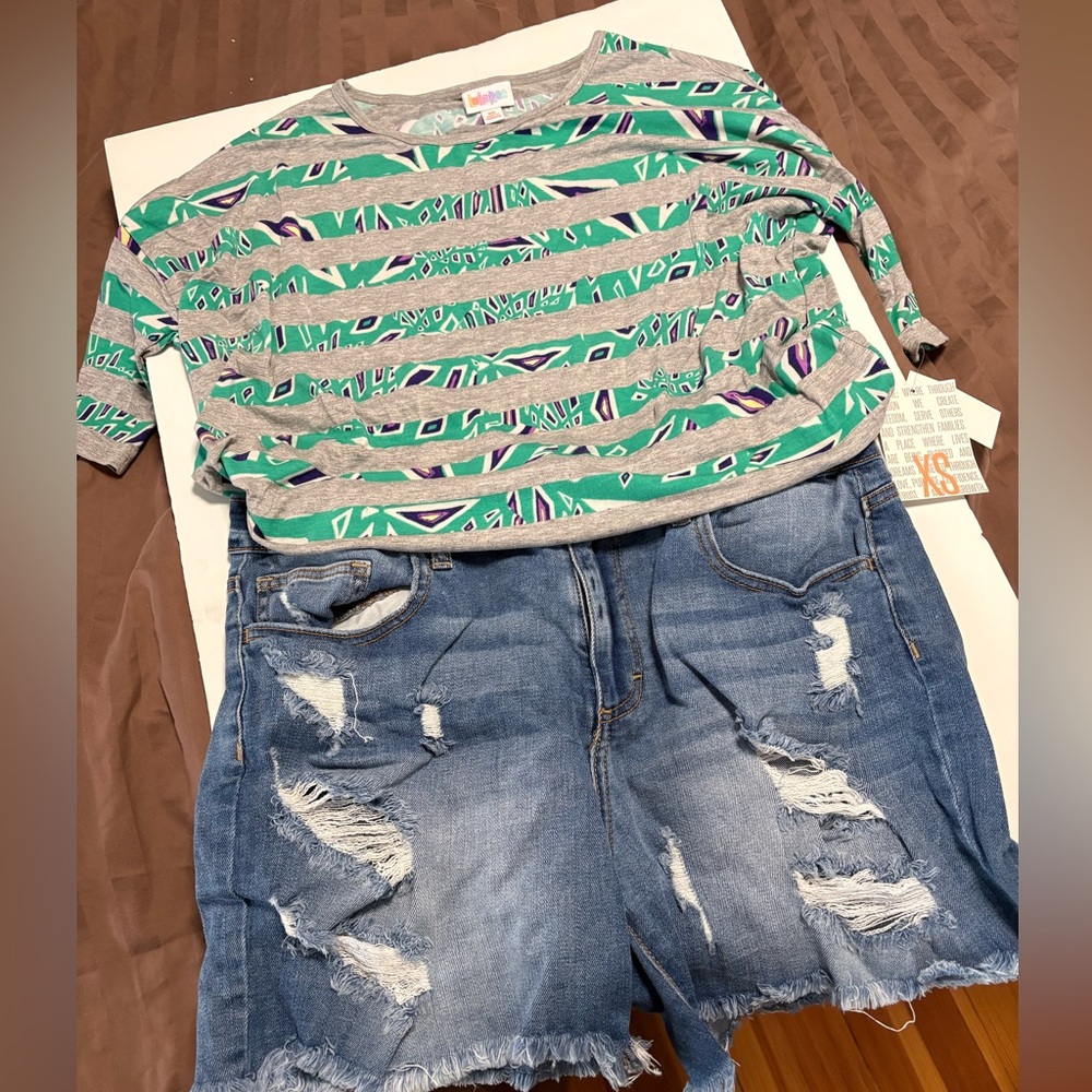 Lularoe striped Irma rayon gray green tunic coverup XS
